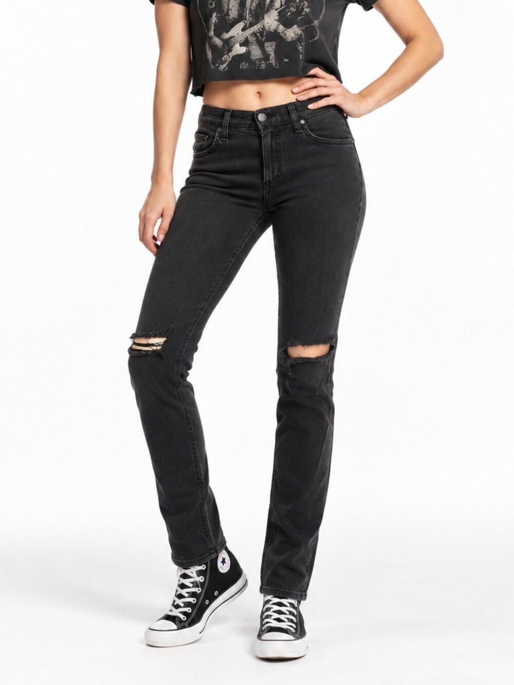 Rag & Bone The Skinny Soft Rock Distressed Black Jeans Size 26